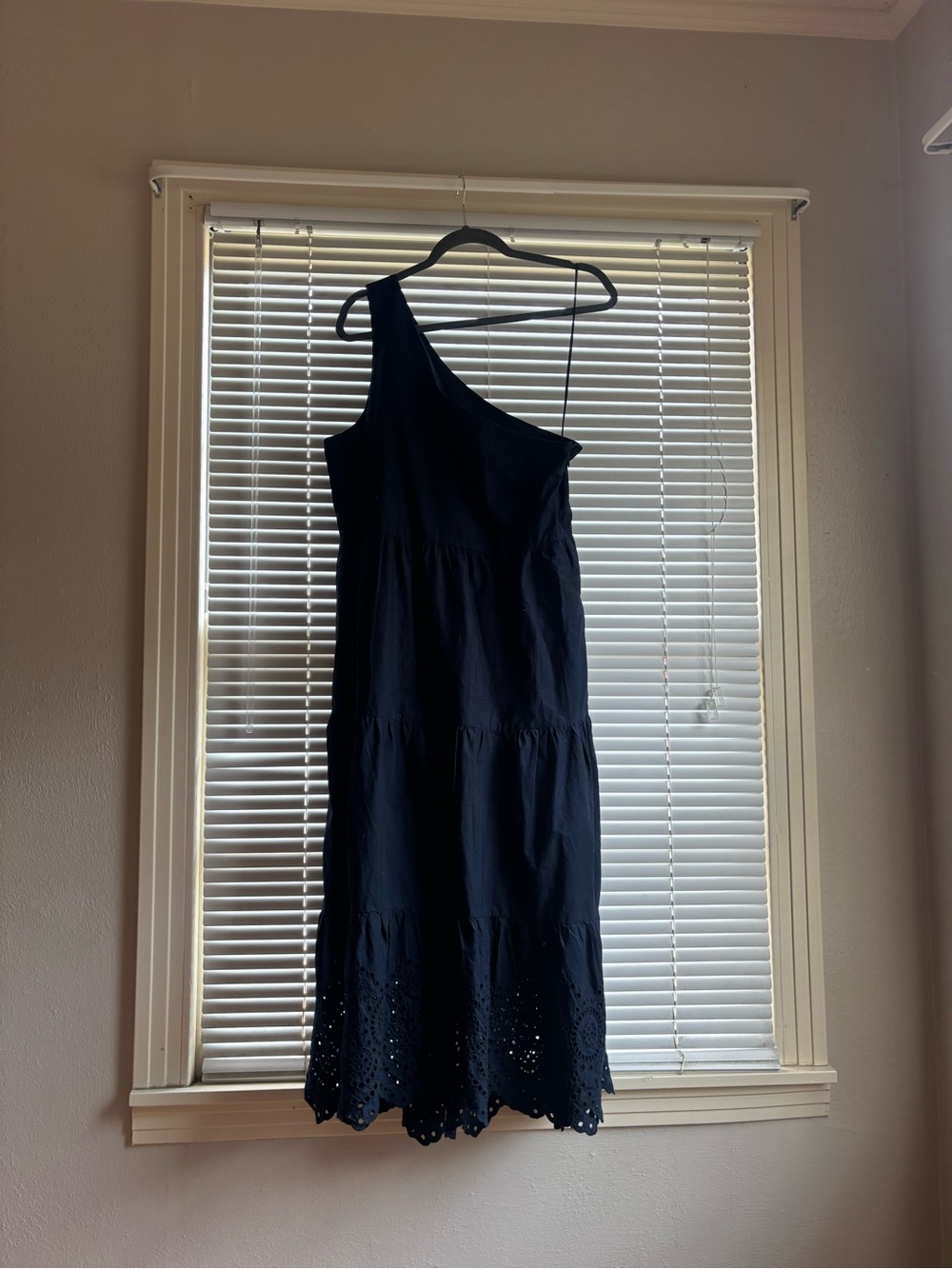GAP One-Shoulder Navy Eyelet Tiered Dress